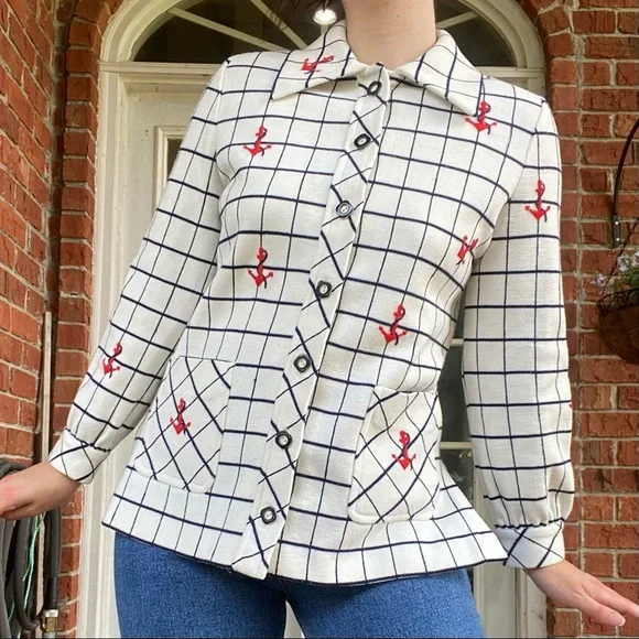 Vintage 60s Nautical Embroidered Sweater Jacket - Picture 3 of 11